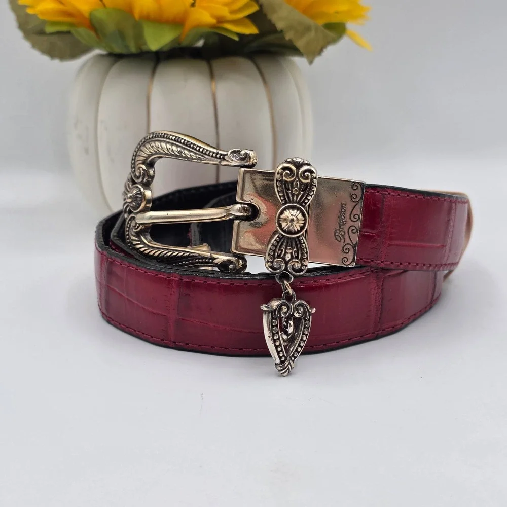 Brighton Red Black Reversible Croc Embossed Leather Western Belt 36 B40207